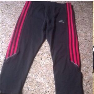 Adidas Dark Grey & Pink Cropped Leggings.